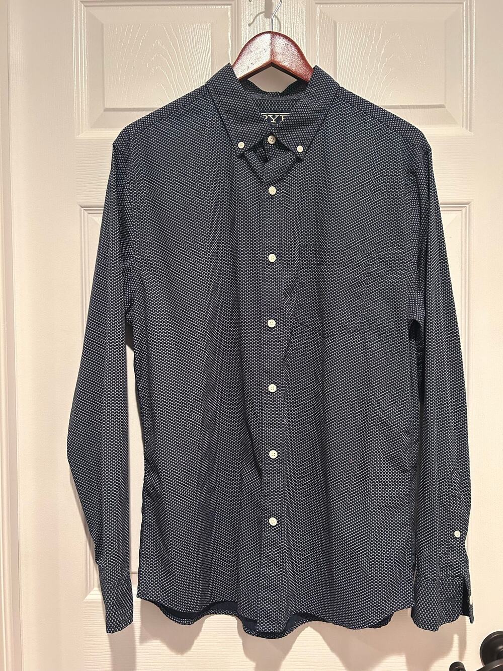 RYE Men's Navy Blue Patterned Button Down Shirt Sz Large Long Sleeve Officecorp